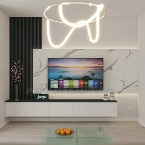 TV Stand Wall Unit White Wood | Floating Design With LED