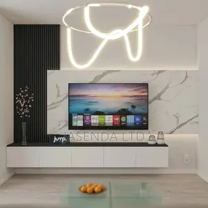 TV Stand Wall Unit White Wood | Floating Design With LED