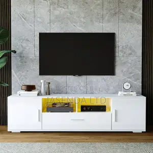 Wooden TV Stand White | TV Table With Lights