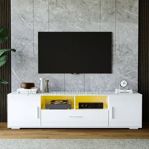 Wooden TV Stand White | TV Table With Lights
