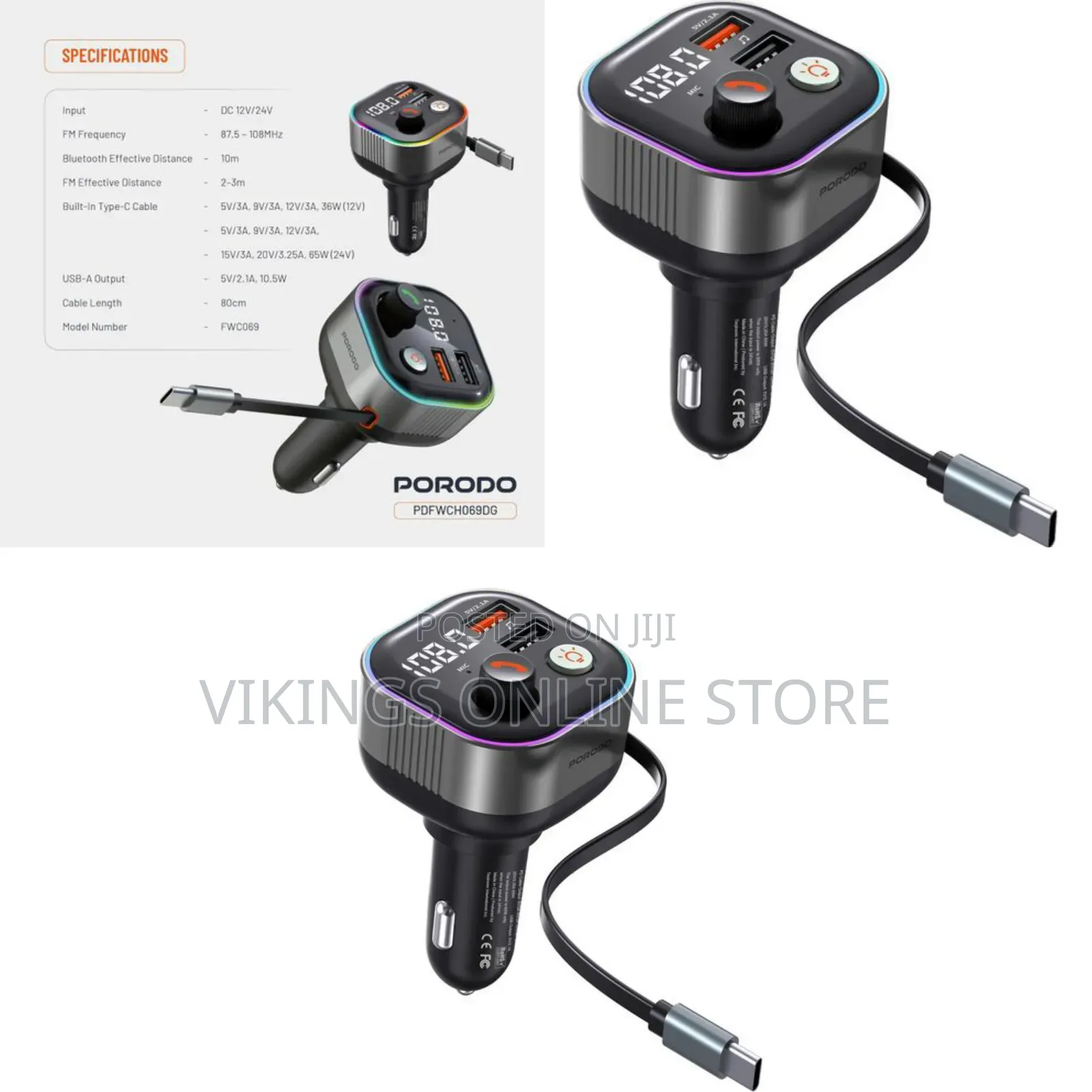 Porodo Audio Boost Bluetooth FM Transmitter 65W PD Quick-Charge Car
