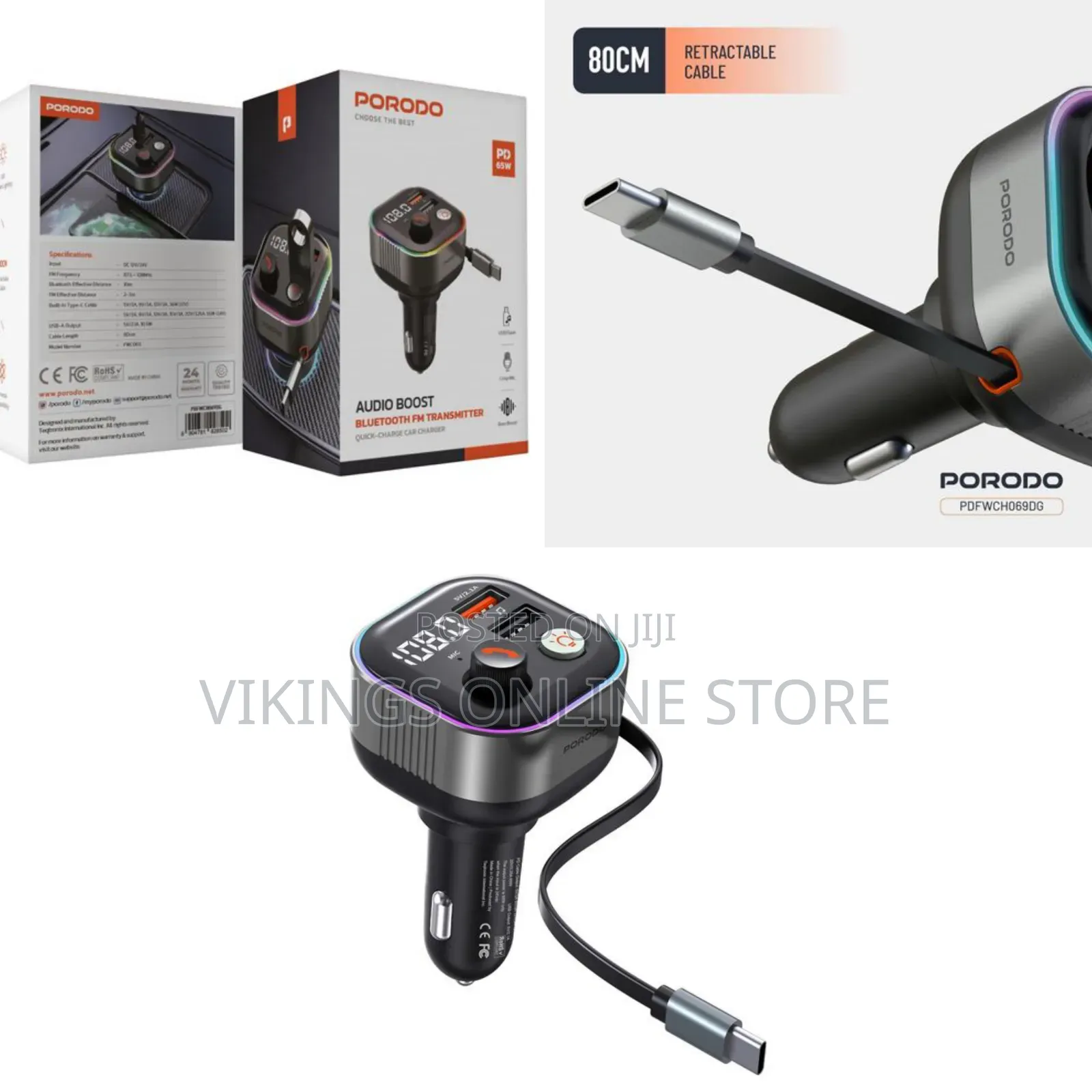 Porodo Audio Boost Bluetooth FM Transmitter 65W PD Quick-Charge Car