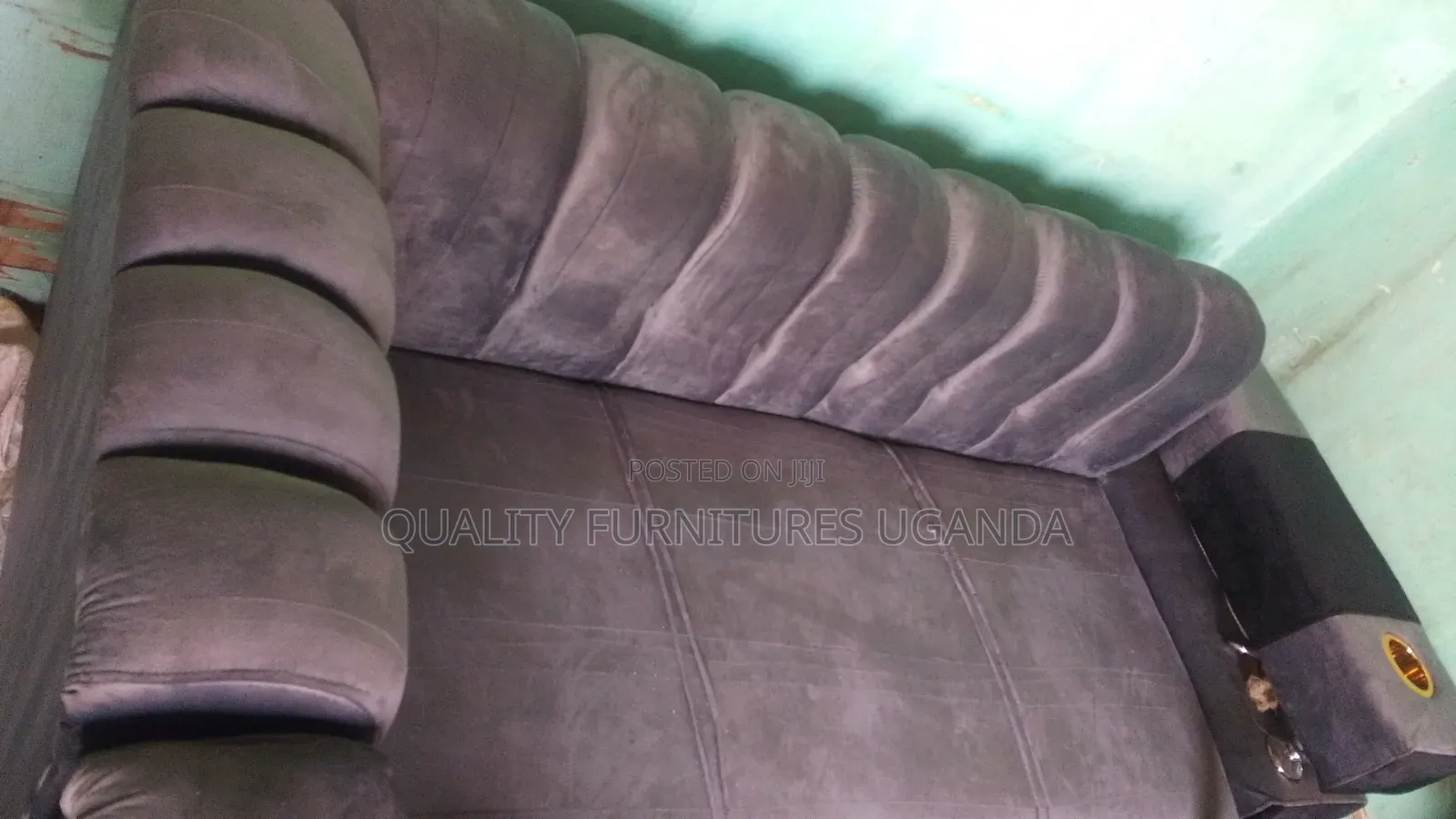 High Density Gray Fabric 3 Seater