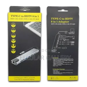 Type-C to HDTV 8 in 1 Rj45, Tf/Sd, Hdtv, USB*2,type-C, Pd