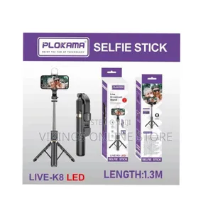 PLOKAMA Live LED 4-in-1 Selfie Stick Wireless Tripod, Steel ABS