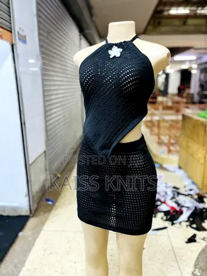Black Two Piece Knitted Lace Skirt and Top