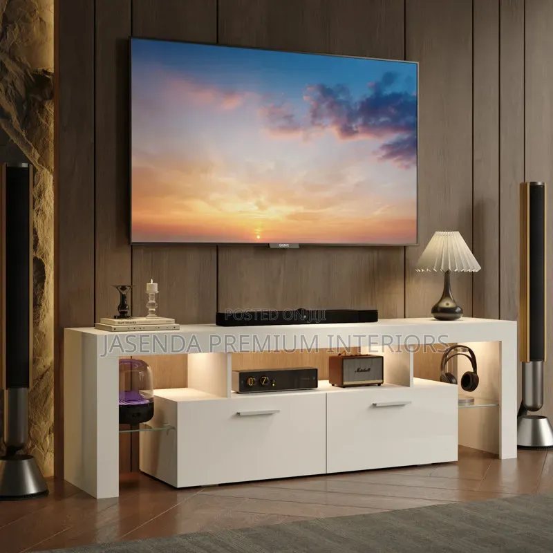 Minimalist TV Stand White | Modern Low TV Table