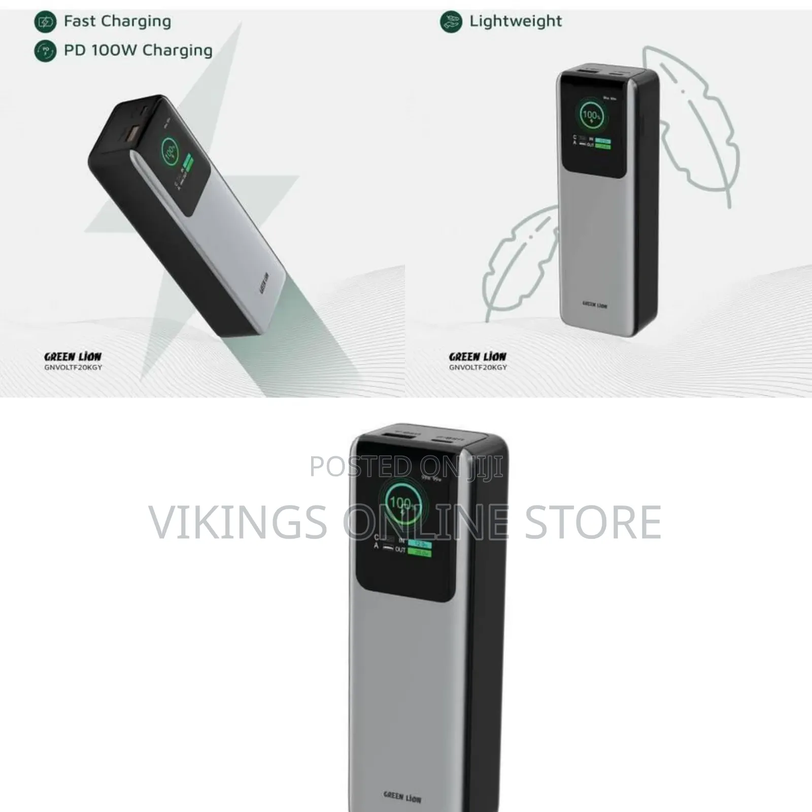 Green Lion Voltura 20000mAh Power Bank, PD 100W Fast Charging, TFT
