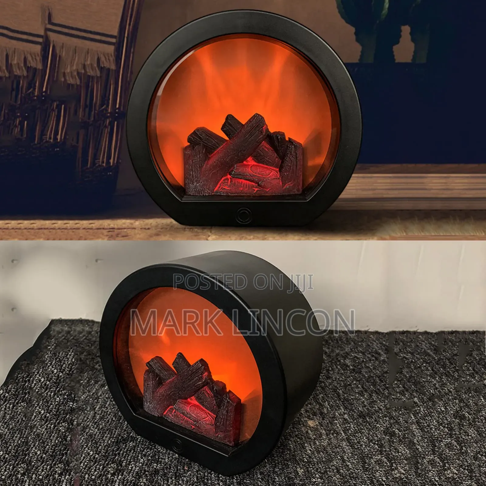 Portable LED Tabletop Fireplace Lantern With Realistic Flame Effect