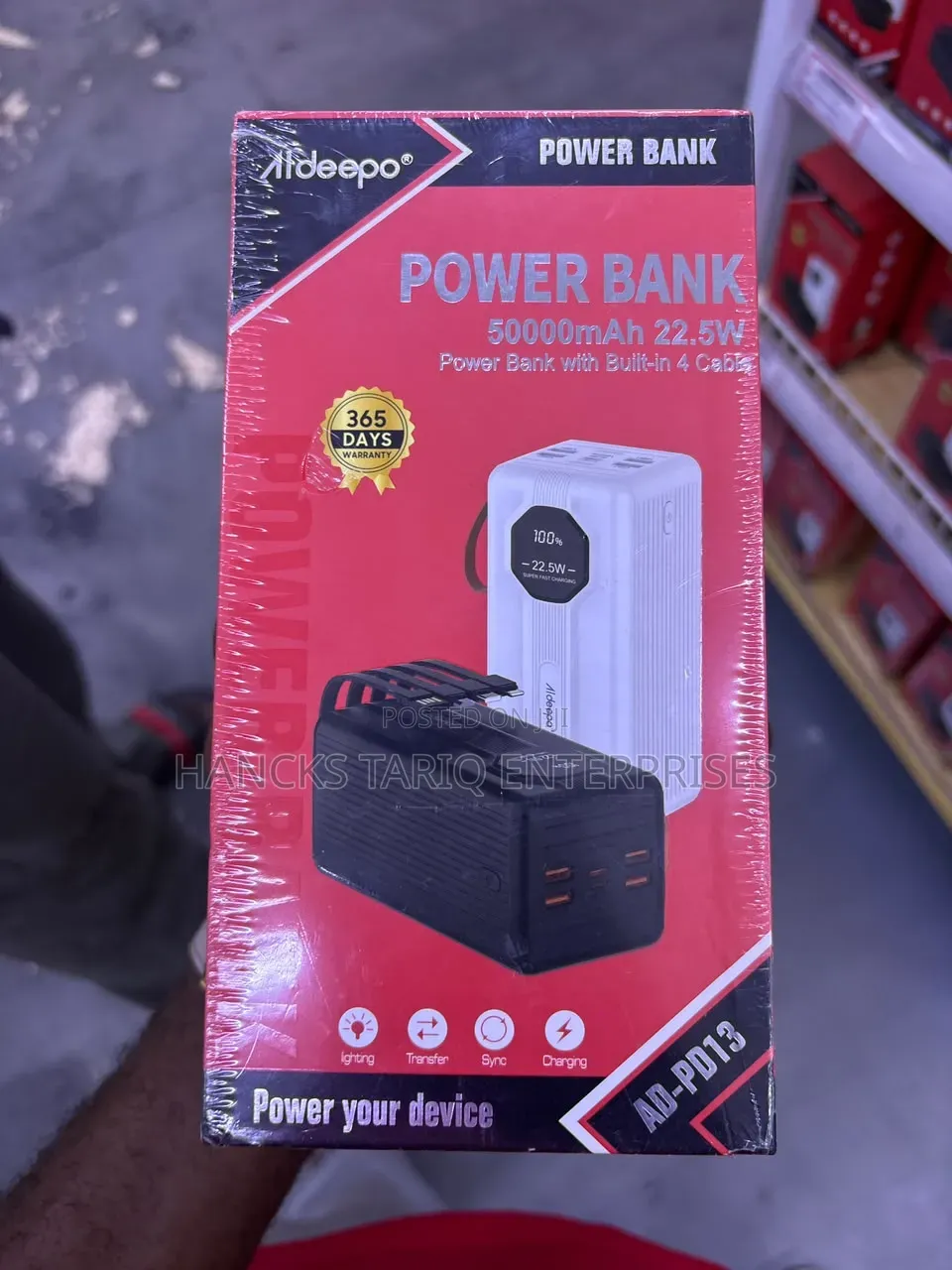 AIdeepo AD-PD13 50000mAh Power Bank With Built-in 4 Cables.