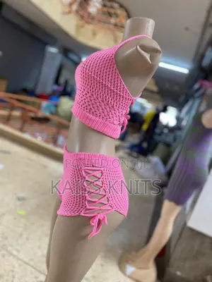 Pink Two Piece Lace Knitted Top and Pant