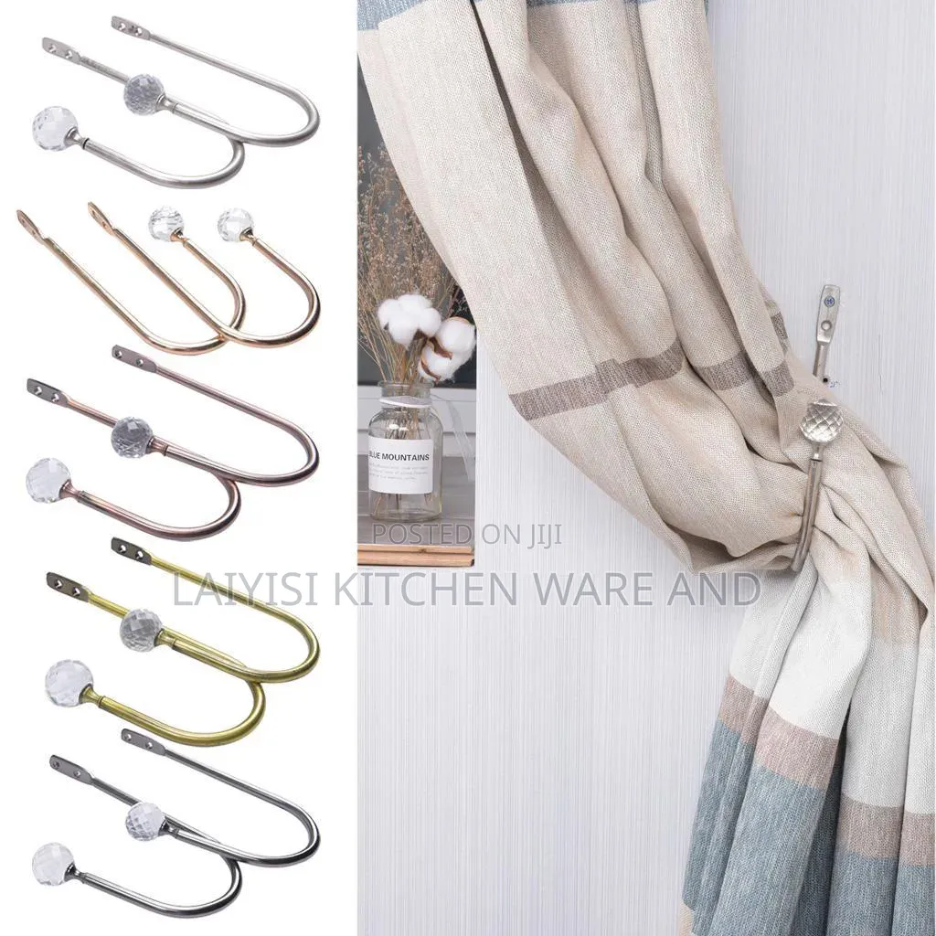 2 PCS Metal Curtain Holdbacks With Clear Crystal Ball, Decorative