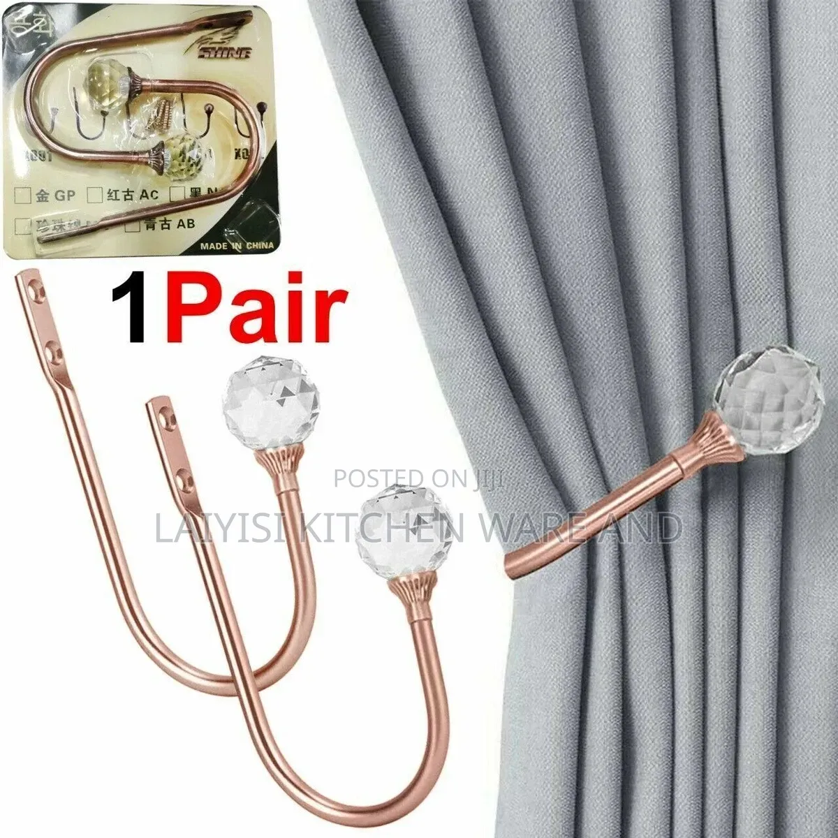 2 PCS Metal Curtain Holdbacks With Clear Crystal Ball, Decorative