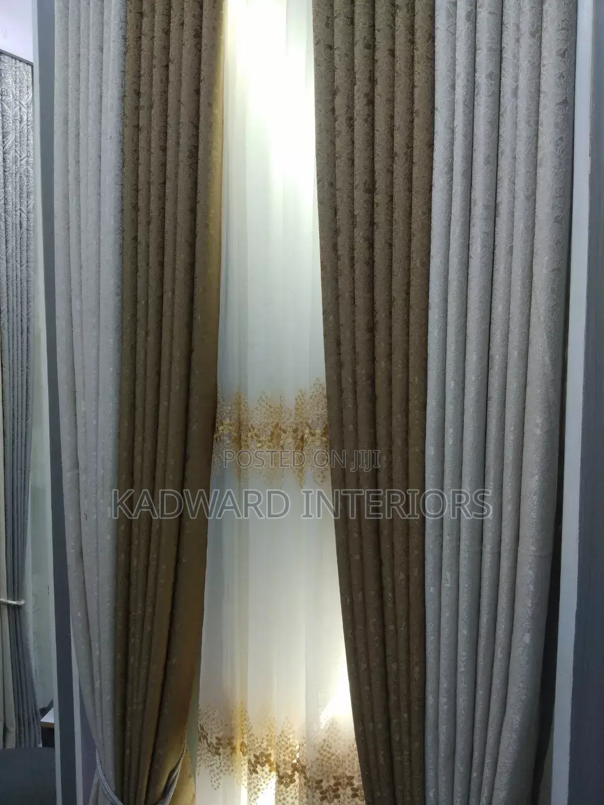 Cream or Brown Curtains and Gold Nets