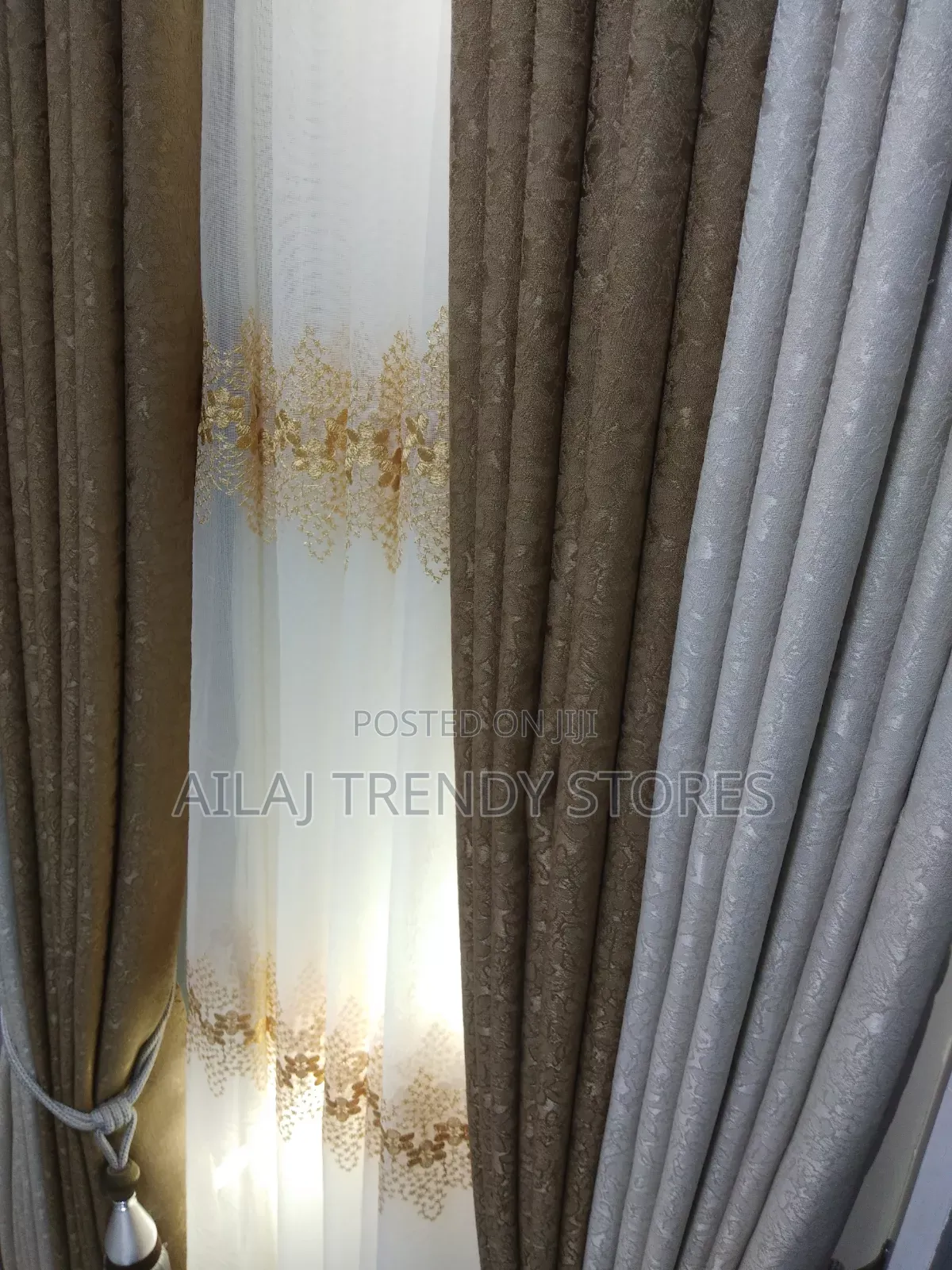 Cream or Brown Curtains and Gold Nets