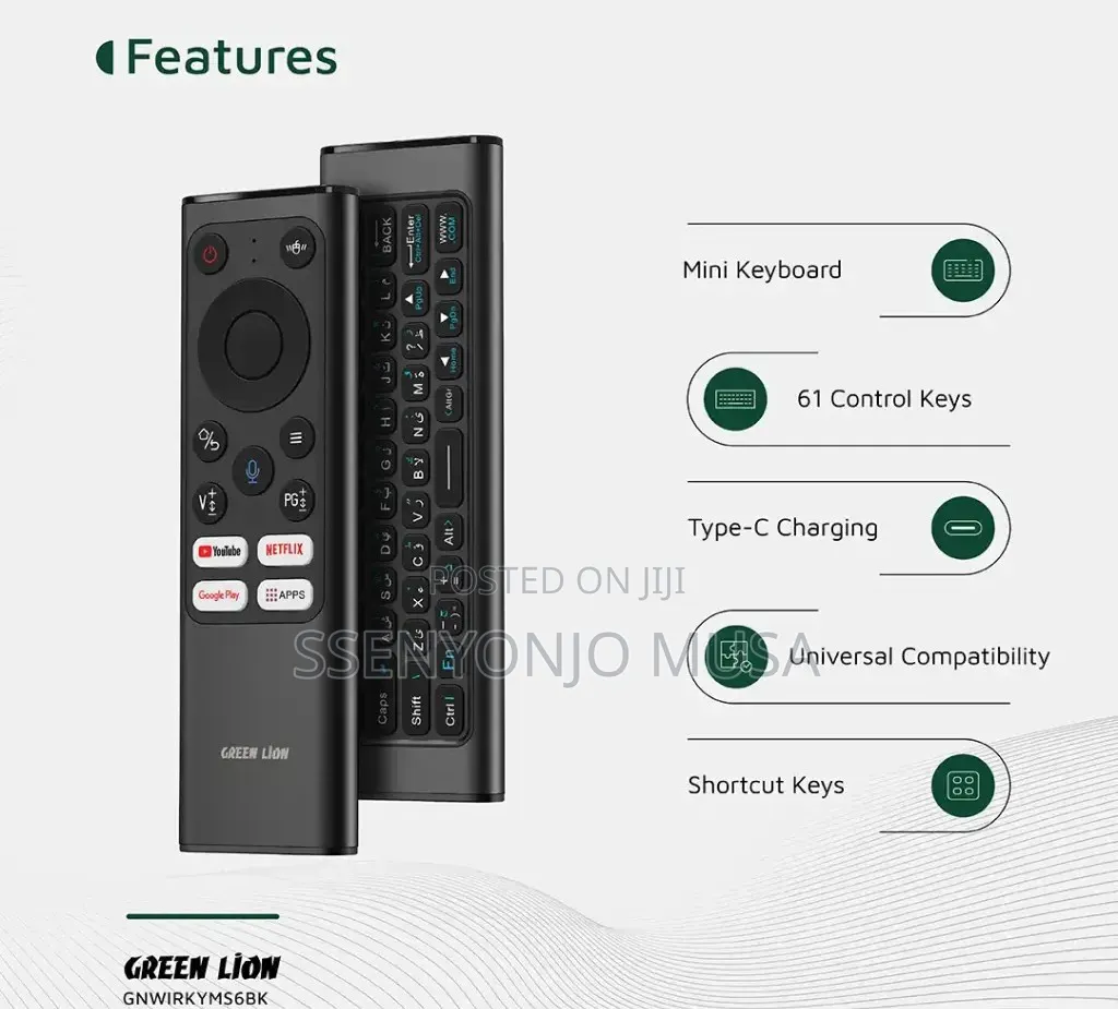 Green Lion Wireless Remote Pro With Mini Keyboard Air Mouse – Black