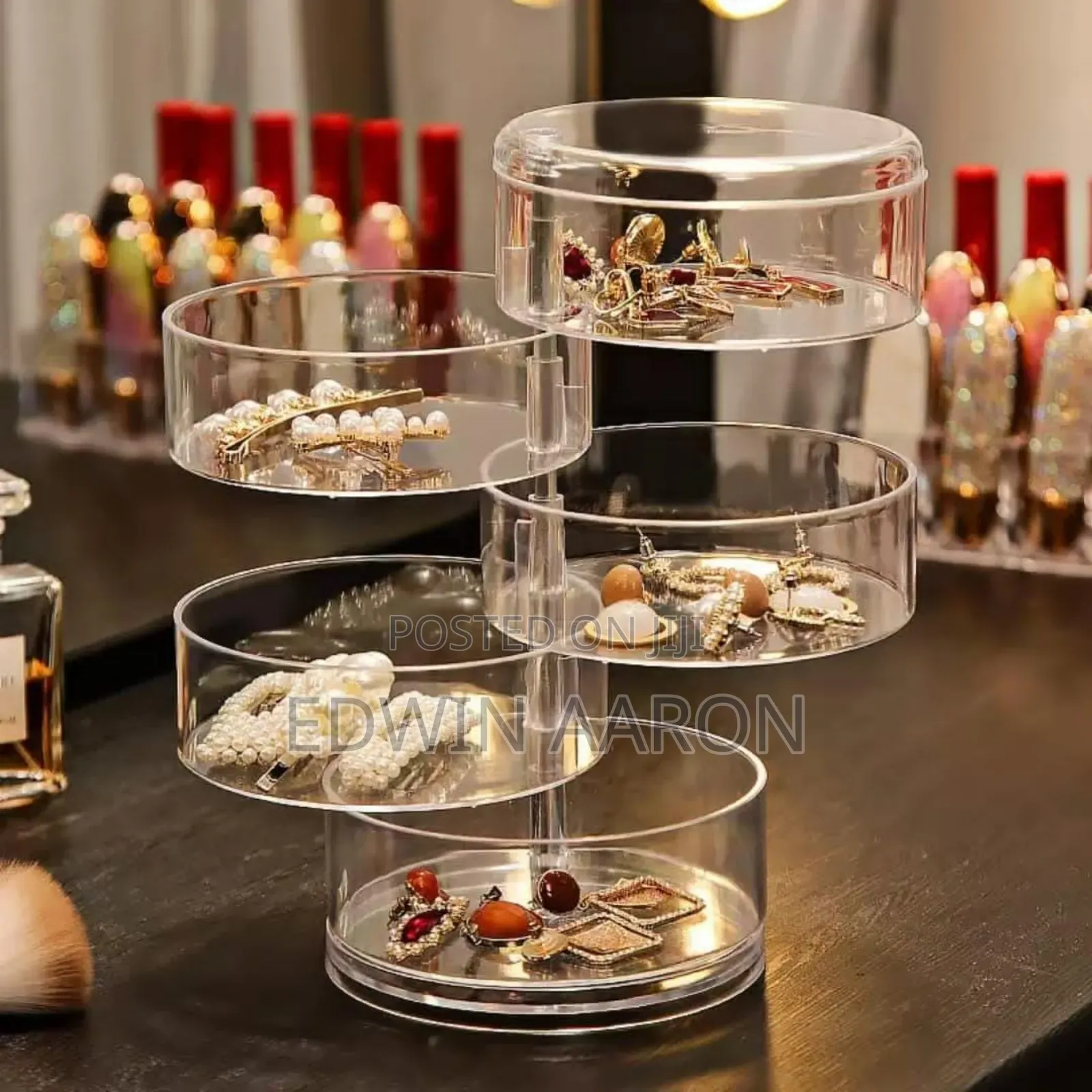 Acrylic Round Rotary Mini Jewelry Organizer