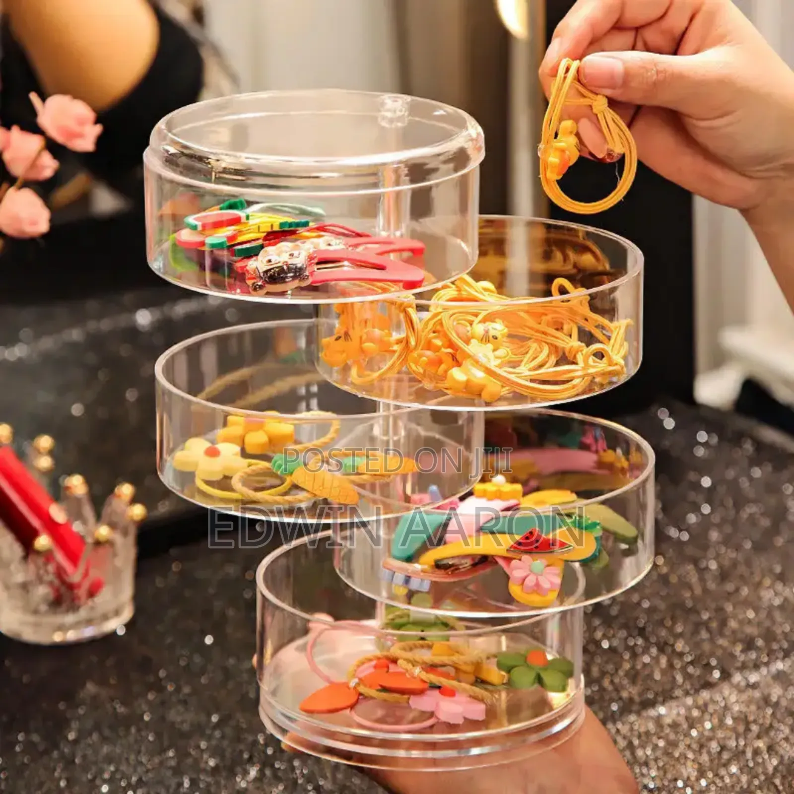 Acrylic Round Rotary Mini Jewelry Organizer