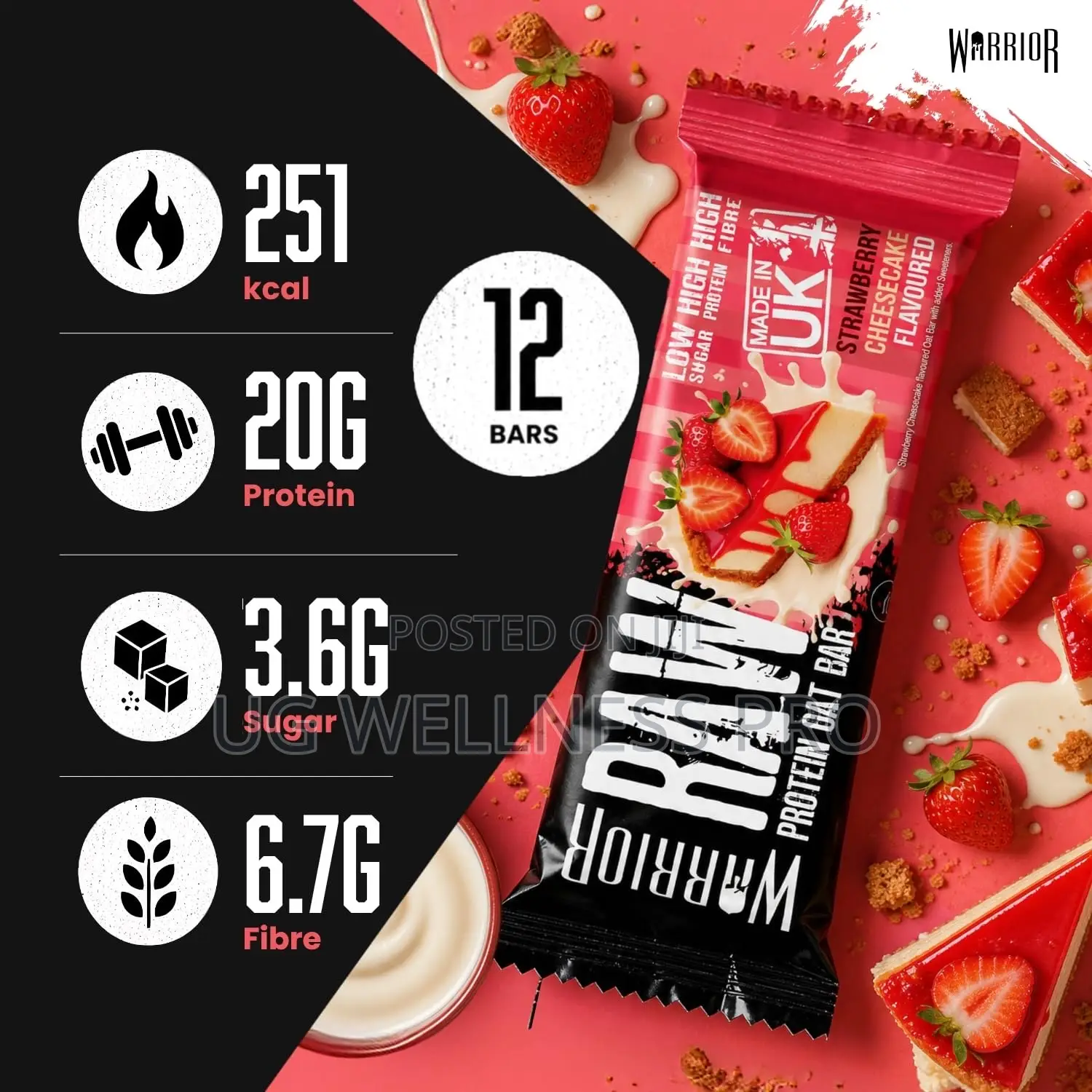 Warrior RAW Protein Bars High Protein and Fiber, Low Sugar 12 Pieces