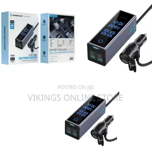 Powerology 300W Car Power Inverter With Retractable Cables, 12V DC