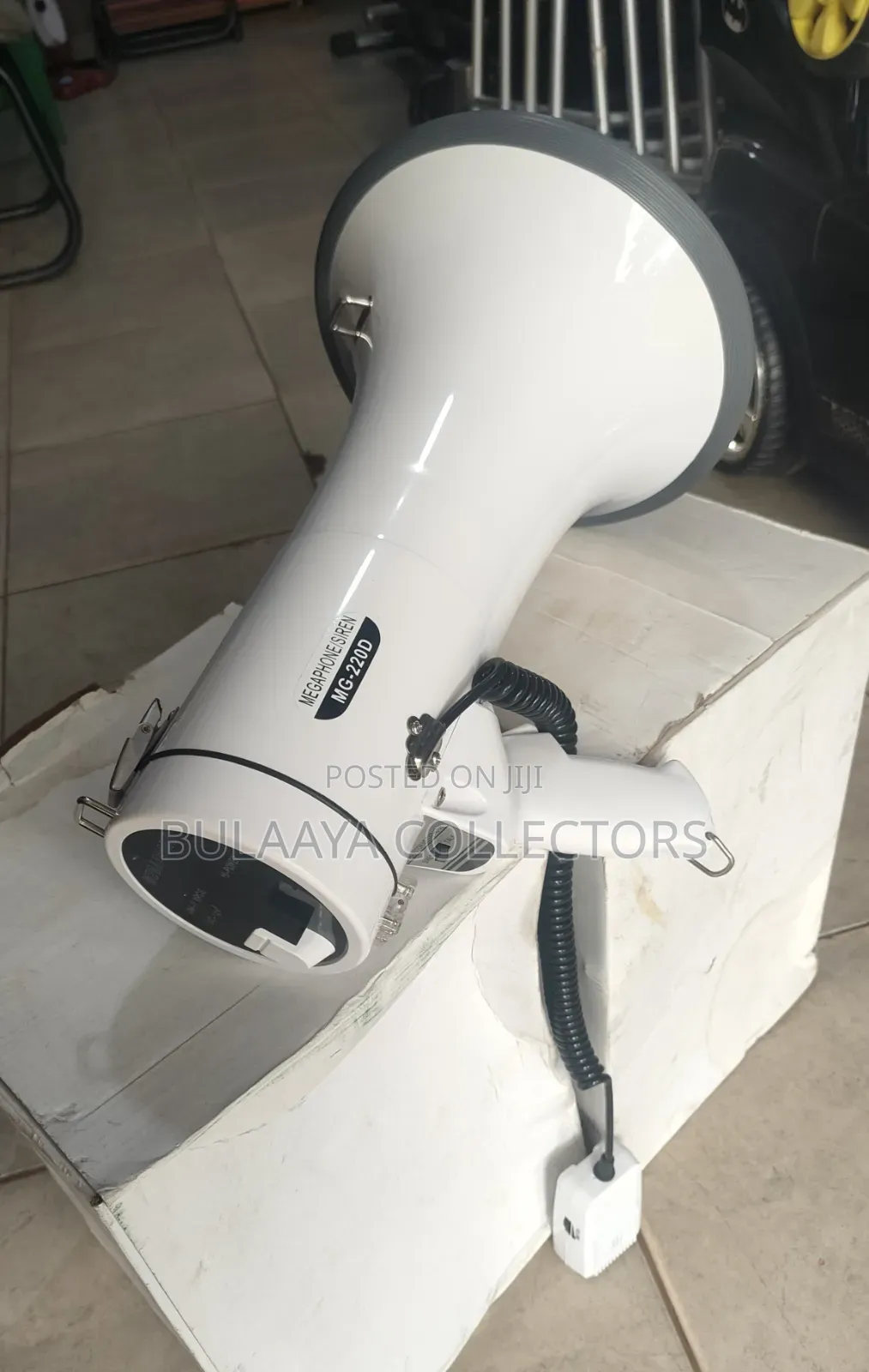 UK Used White and Gray Megaphone Labeled "MG-220D".