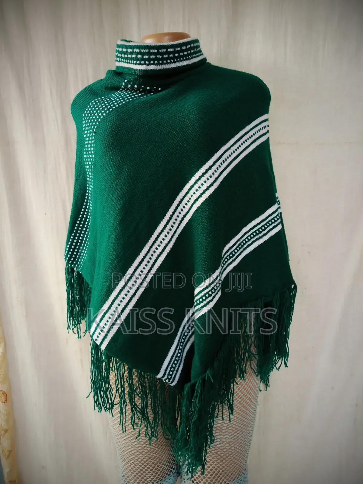 Green Women's Knitted Shawl Poncho