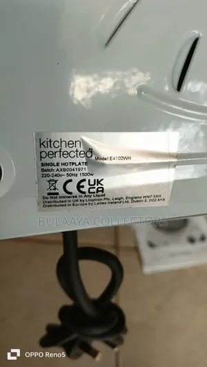 UK Used Kitchen Perfected Brand Single Hotplate, 1500W Power Rating.