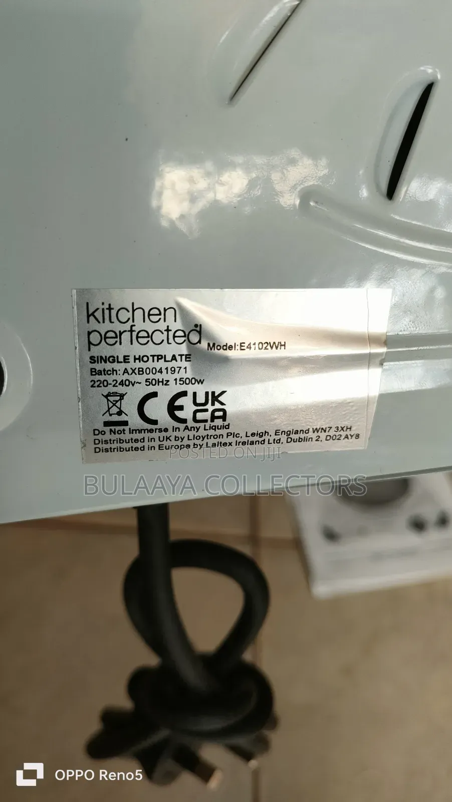UK Used Kitchen Perfected Brand Single Hotplate, 1500W Power Rating.