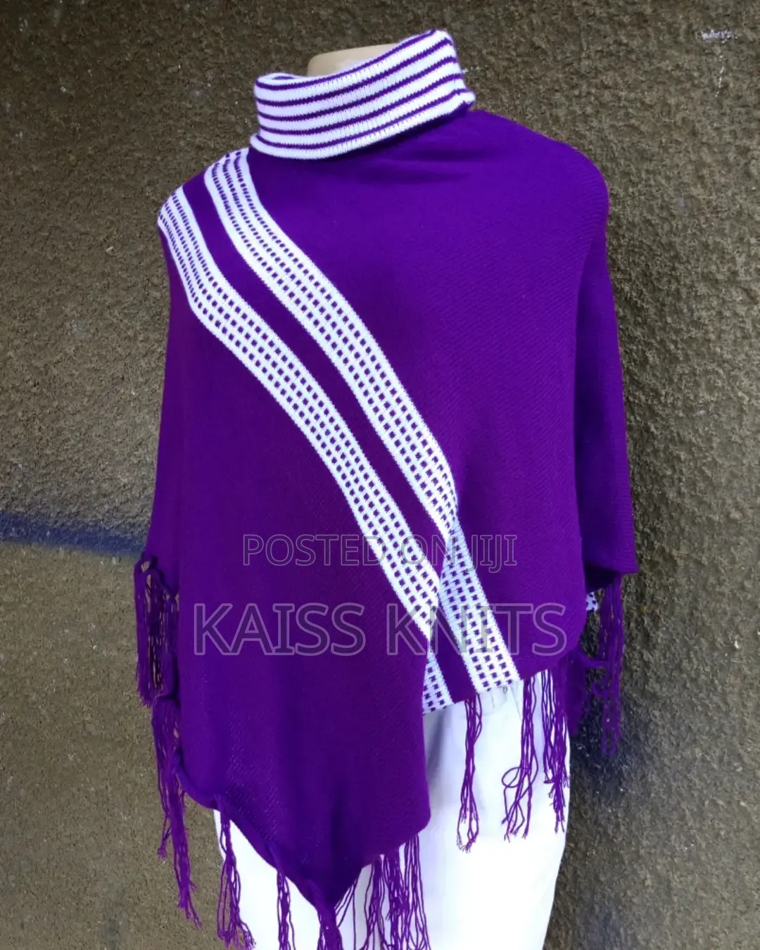 Purple Knitted Shawl Poncho