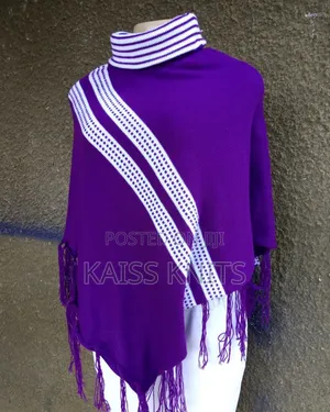 Purple Knitted Shawl Poncho