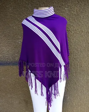Purple Knitted Shawl Poncho