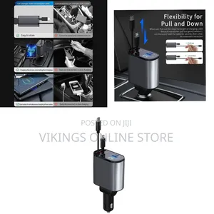 Retractable Car Charger, 100W4 in 1 Fast Car Phone Charger 60W