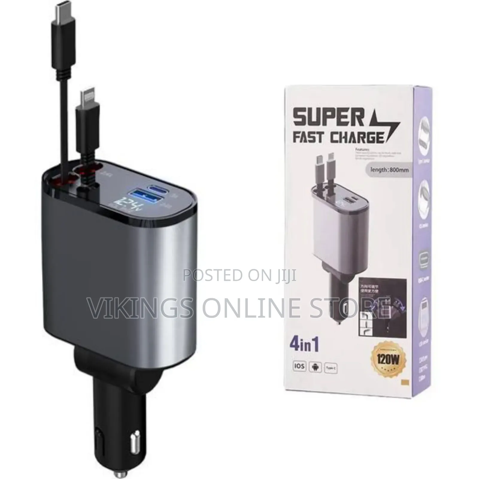 Retractable Car Charger, 100W4 in 1 Fast Car Phone Charger 60W