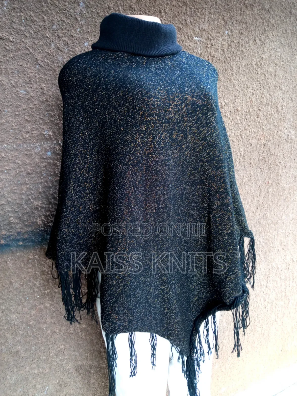 Black Shinny Gold Shawl Poncho