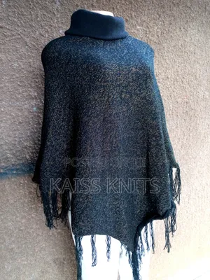 Black Shinny Gold Shawl Poncho