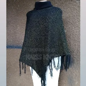 Black Shinny Gold Shawl Poncho