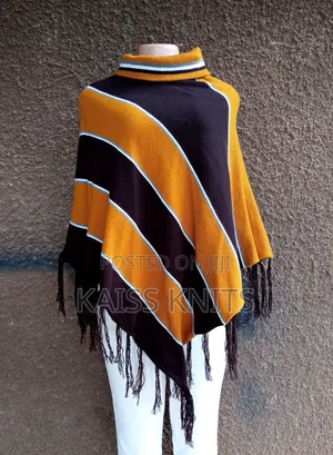 Coffee Brown-Mustard Shawl Poncho