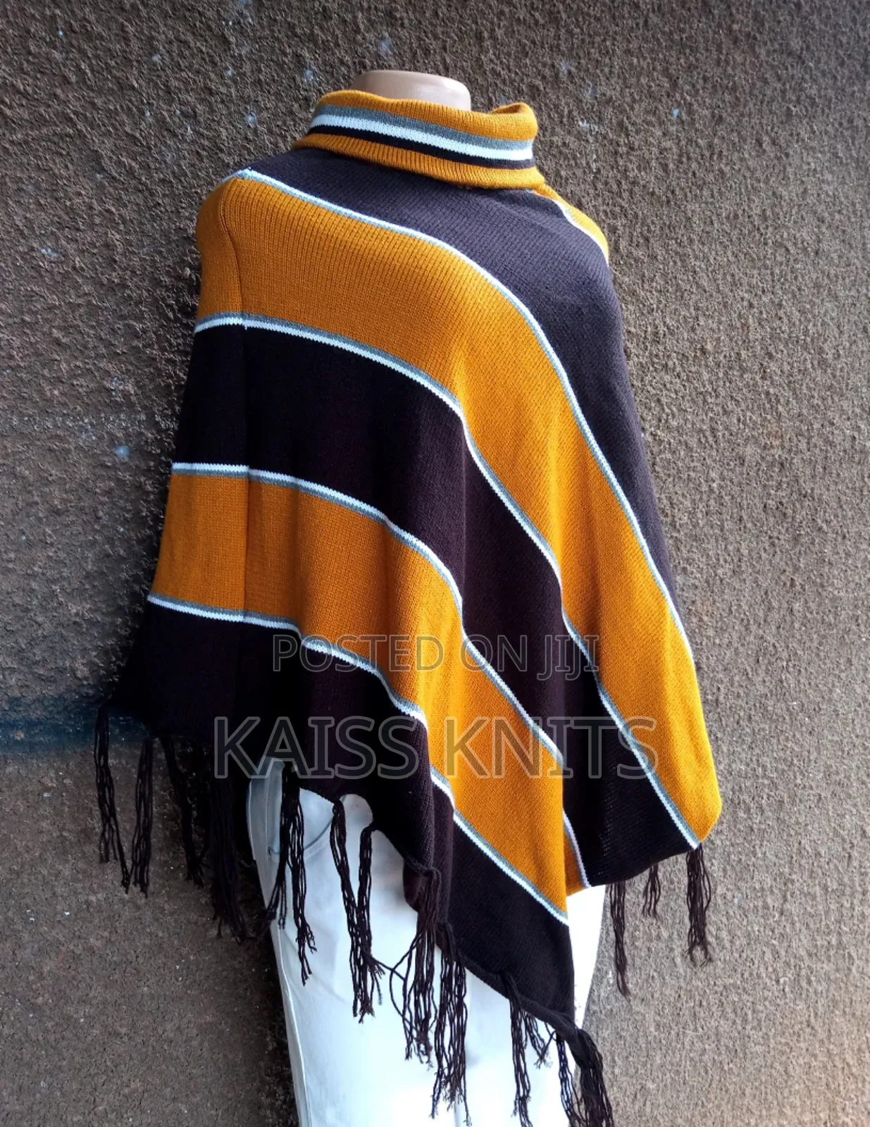 Coffee Brown-Mustard Shawl Poncho