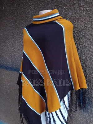 Coffee Brown-Mustard Shawl Poncho