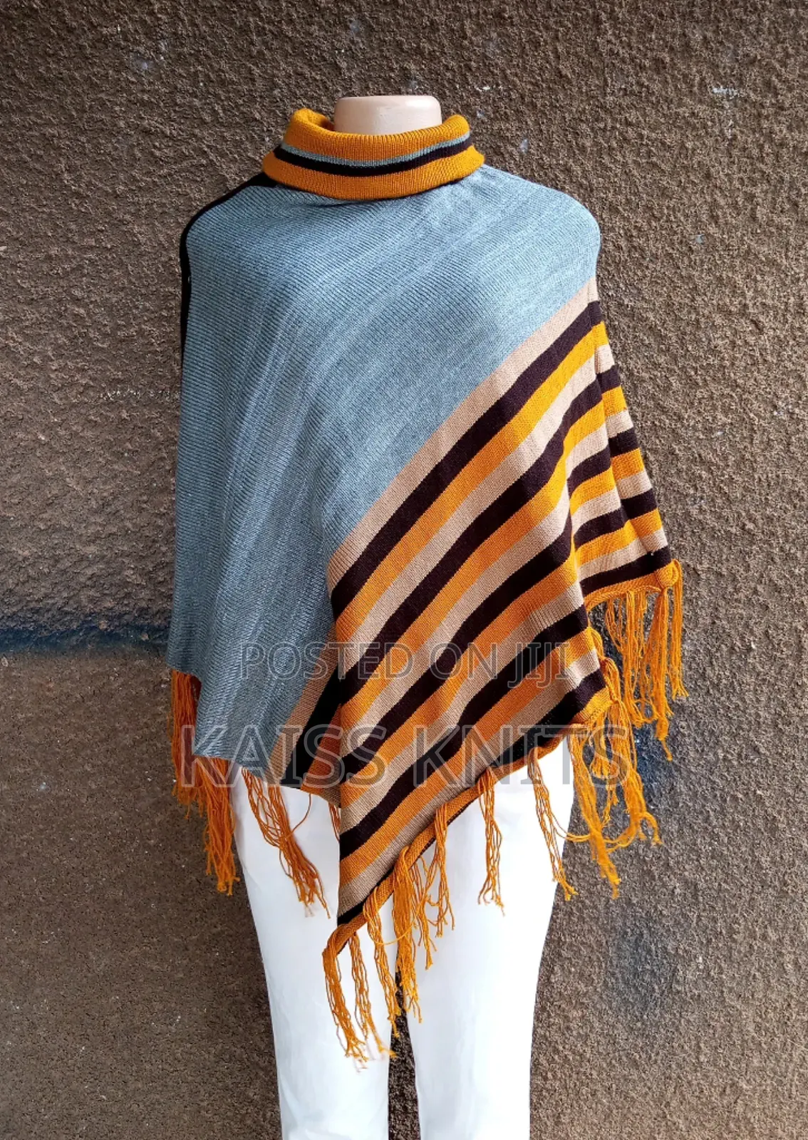Gray and Stripe Shawl Poncho