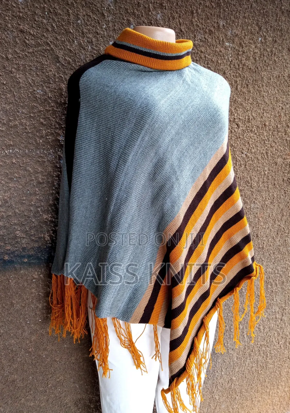 Gray and Stripe Shawl Poncho