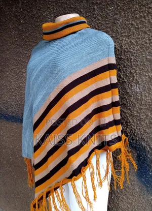 Gray and Stripe Shawl Poncho