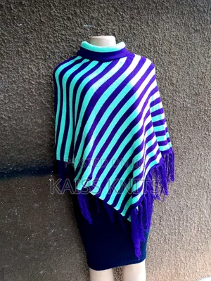 Purple Striped Knitted Shawl Poncho