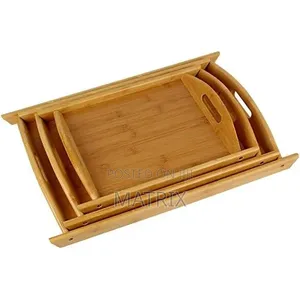 3 Pack Bamboo Wooden Serving Platter Tray Set