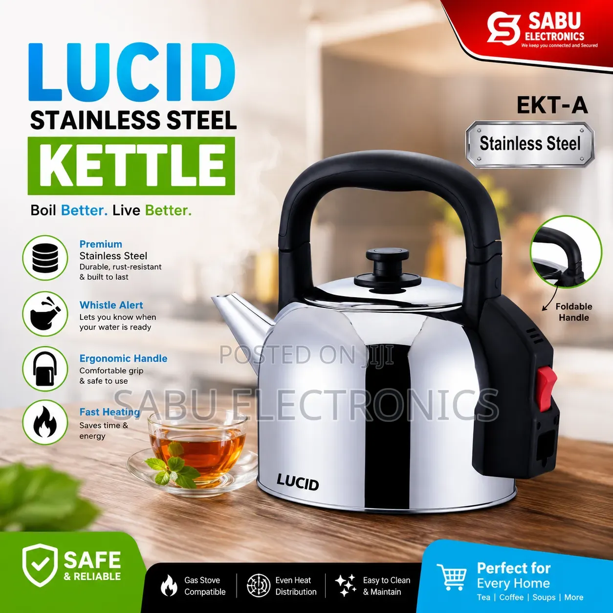 LUCID 5.0L Electric Kettle – 2000W Fast Heating, Foldable Handle