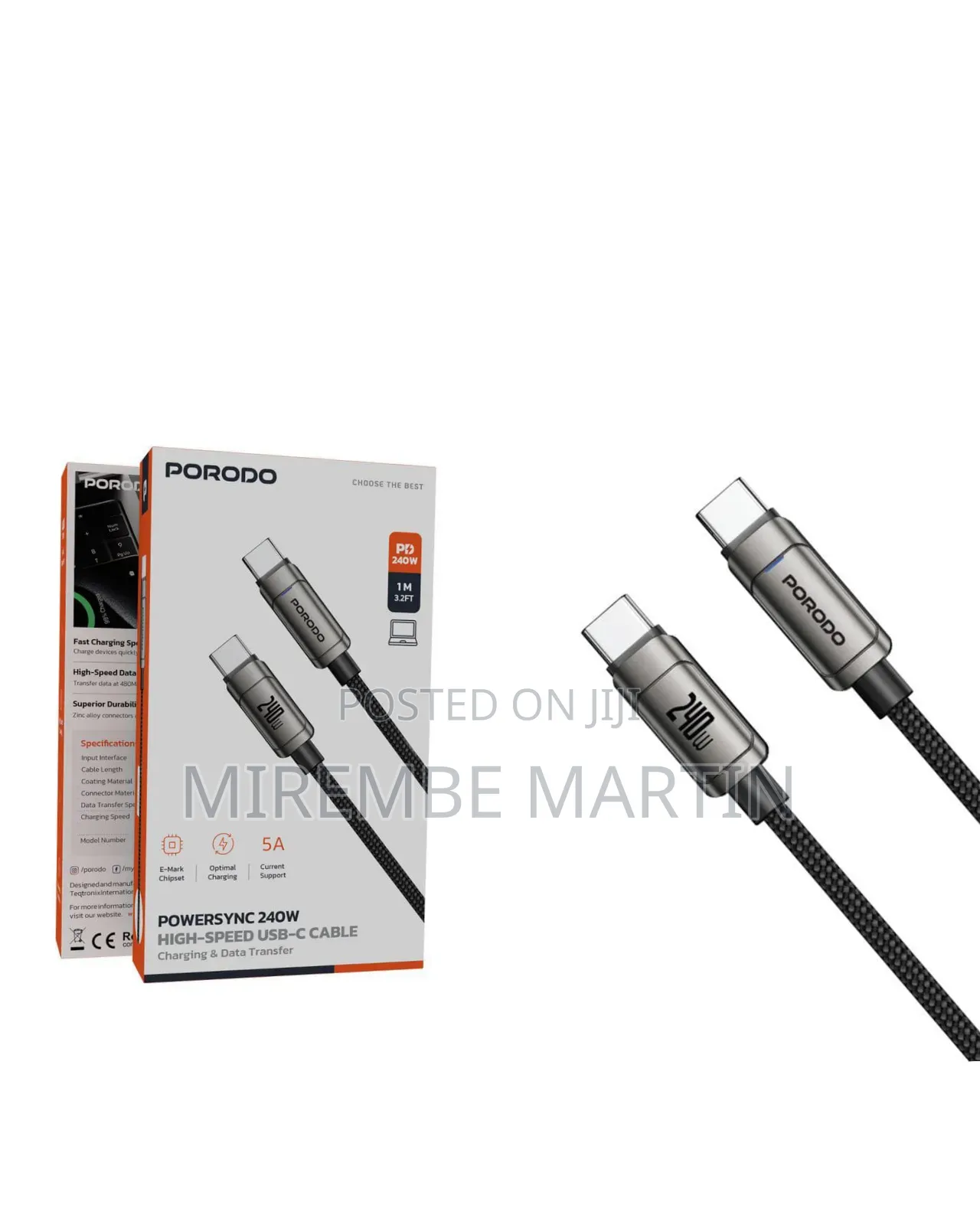 Porodo PowerSync 240W High-Speed USB-C to USB-C Cable