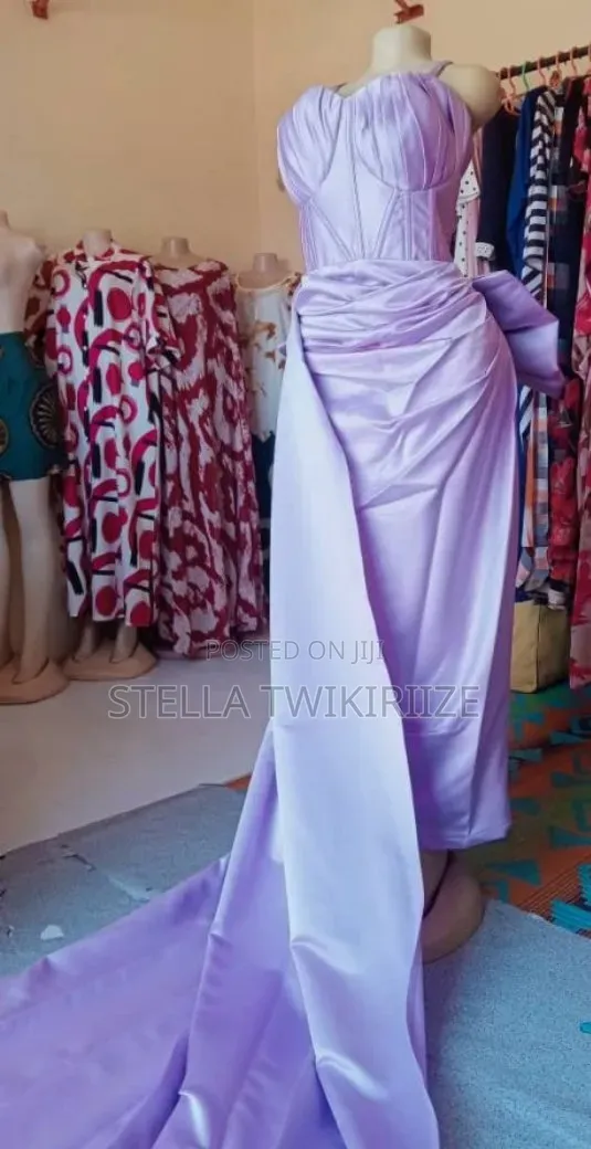 A Satin Lilac and a Peach-Nude Wedding/Party Gowns/Dresses.
