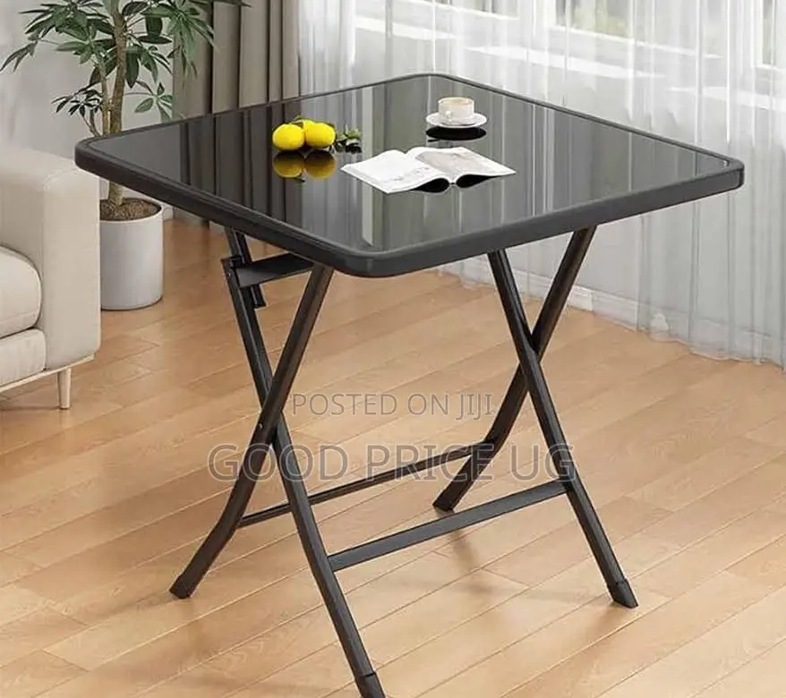 Square, Space-Saving Tempered Glass Folding Table