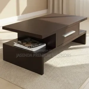 Modern Coffee Table Center Table With Drawer - Dark Brown - 110cm