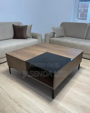 Square Coffee Table Center Table With Black Glass - Walnut - 75x75cm